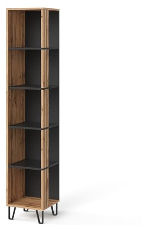 Vicco Bücherregal Amber, Eiche Wotan, 36 x 186.6 cm | mit Ablagefach für zusätzlichen Stauraum