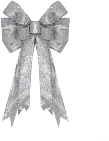 UrbanHui Weihnachtsschleife Dekoration für Weihnachtsbaumkranz, Türdekoration, 24 x 41 cm, große Weihnachtsbaumspitze, Schleife, Heimdekoration (Silber)