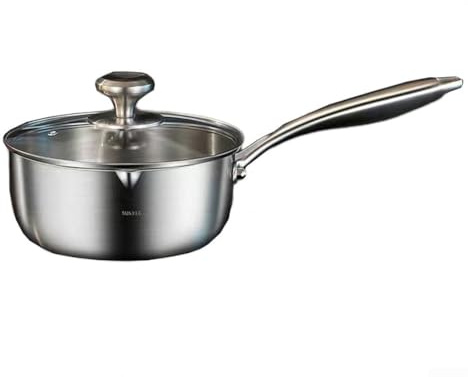 Violiica 316 Stainless Steel Milk Pan with Lid, 5-Layer Induction Compatible Saucepan, 16-22cm Silver(22)