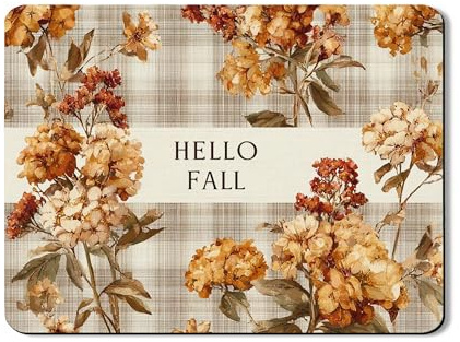 Hello Fall Floral Dish Drying Mats For Kitchen, Rustic Autumn Floral Absorbent Rubber Dish Drainer Mat, Vintage PU Leather Drying Pad Coffee Bar Protector 18x24 Inch