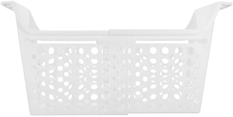TOGEVAL Organizador Multifuncional Mecanismo Ajustable Cesta de Plástico Blanco y Orificios de Drenaje para Almacenar Alimentos para Congelador Horizontal en Congeladores