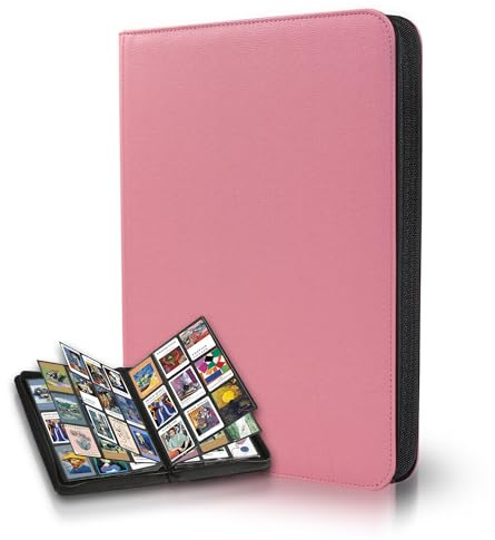 ELAKIRI Álbum de Tarjetas Coleccionables para 540 Tarjetas,Encuadernador de 9 Bolsillos con Fundas 7 X 9 Cm,Álbum Recortes con Funda Piel Impermeable y Cremallera,Encuadernador Tarjetas (Rosa)