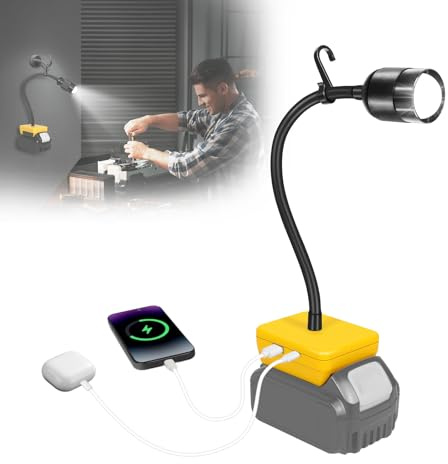 Akku Lampe für Dewalt Akku 18V/20V, 30W 9000LM Led Kabellose Baustrahler | Tragbares Flutlichter mit 360°-Schwanenhals, USB/Typ-C-Anschluss, Haken, für Baustellen,Autoreparaturen,Camping (kein Akku)