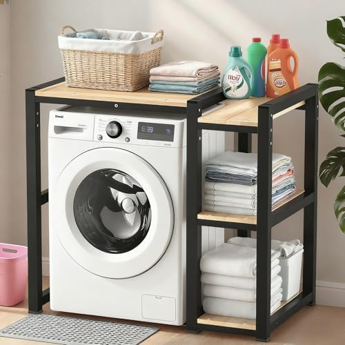 SOFACHEN Estantería Lavadora - estantería sobre Lavadora con Estante Multifuncional Ajustable de 3 Niveles, Altura Regulable, para baño, Cocina, balcón y lavandería, Resistente(Black)