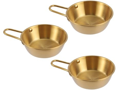 DOITOOL 3 Pezzi Ciotole Coreane per Vino di Riso in Acciaio Inossidabile con Manico Resistenti e Leggere per Ramen Zuppa e Uso Domestico Design Metallizzato Dorso per Campeggio e Regalo