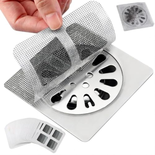 50 Pack Premium Disposable Shower Drain Hair Catcher Stickers, Waterproof Mesh Drain Cover for Shower, Bathtub, Bathroom, Kitchen Sink & Laundry, Easy Peel & Stick Hair Stopper for Human & Pet Hair