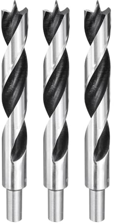 sourcing map Brad Point Bohrer 20 mm Durchmesser, gerader runder Schaft, metrischer Spiralbohrer für Weichholz, Hartholz, Sperrholz, Kunststoff, Gummi, silberfarben, 3 Stück