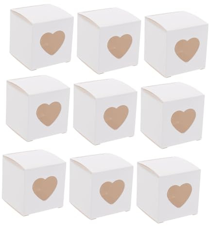 GALPADA 50 Stück Kleiner Kuchenboxen Weiß mit Herz Sichtfenster Stabile Bonbonniere aus Papier für Hochzeit Geburtstagsfeier und Süßigkeiten