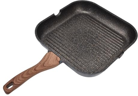 Keenso Griglia in Alluminio, Piastra Antiaderente per Bistecca, Piastra Quadrata per Piani Cottura, Fornello Domestico, per Pancetta, 13 Pollici, Adatta per Gas, Elettrico, Ceramica, Induzione (24