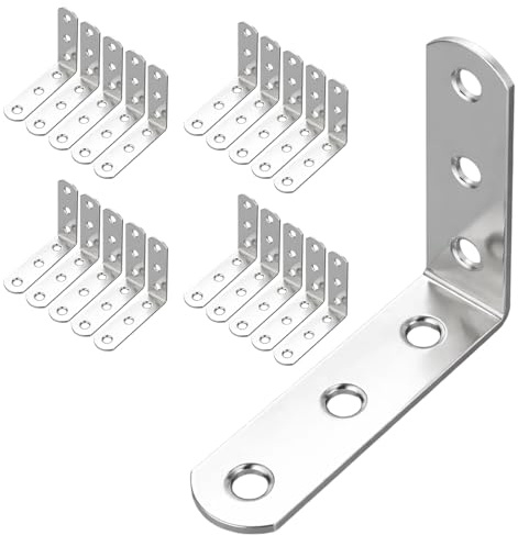 Brackets, 20-Pack 60 x 60 x 16 mm 90 Degree L Shape Corner Brace Plate with 120Pcs Screws, Stainless Steel Angle Brackets for Furniture and Shelving, Fixing Joining Repair Support Galvanised Connect