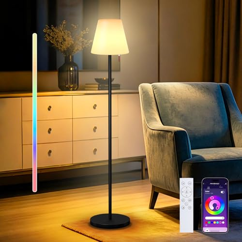 uuffoo Akku Stehlampe Kabellos, RGB LED, Höhenverstellbar, App-Steuerung | Dimmbares RGB- und Weißlicht mit App & Fernbedienung für Wohnzimmer, Balkon, Wintergarten und überdachte Terrasse