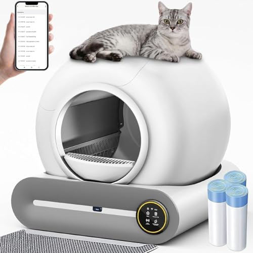 Selbstreinigende Katzentoilette, Katzenklo Selbstreinigend Groß, 65L + 9L, Elektrisches Katzenklo XXL, APP-Steuerung, Niedriger Einstieg, Automatisches Katzenklo für Mehrere Katzen
