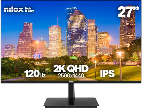 Nilox NXM272K1204 Monitor Gaming 27'' 2K QHD 2560×1440 IPS, Frequenza 120 Hz, Tempo di Risposta 4 ms, Uscita Audio 3,5 mm, Connessioni HDMI/DisplayPort, Supporto VESA 100×100 mm