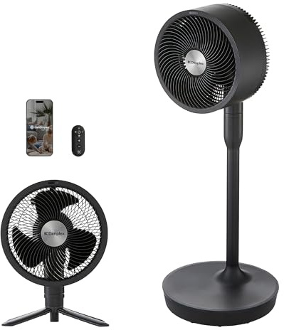 Dimplex DUOCOOL Smart 2-in-1 Akkuventilator Kabellos, Stand- & Tischventilator, 45 Std. Akku, 5 Geschwindigkeiten+Turbo, 20m Reichweite, Leiser Ventilator(36dB), App,Google Home & Alexa, Fernbedienung