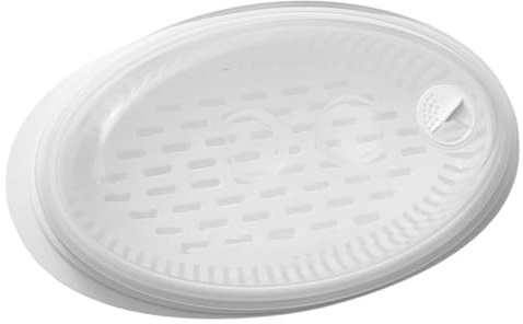 SECFOU Vaporiera per Pesce in Pp Alimentare Bianca Coperchio, Facile da Pulire e Resistente, per Uso Domestico in Microonde e Cucina a Vapore