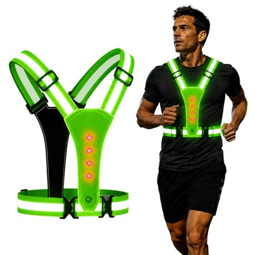 Fancysky LED Gilet Reflechissant Velo, Gilet Velo Clignotant, Gilet Lumineux Vélo et Course à Pied Jogging avec Ceinture Réflectrice, Adapté aux Enfants et aux Adultes, Jogging Réflecteur