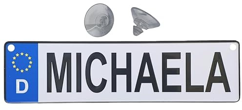 Albatros GmbH Autokennzeichen, Alu Namensschild Michaela mit 2 Saugnäpfen, Kennzeichen, Personalisiertes Nummernschild für Auto, LKW, Kinderzimmer, Bobbycar, Kettcar oder zur Geburt von Michaela