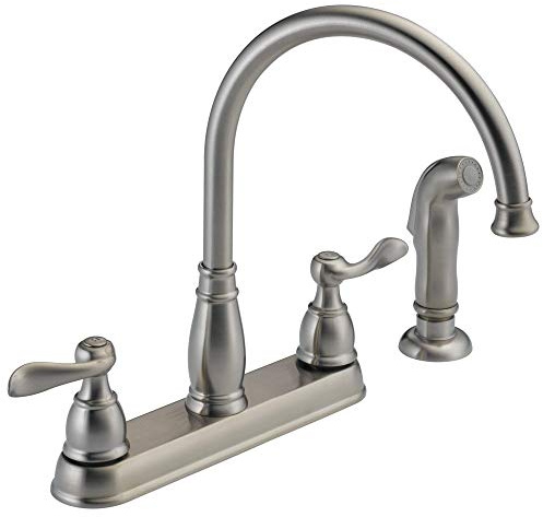 Delta Windemere Brushed Nickel Kitchen Faucet with Side Sprayer, Traditional 4 Hole Kitchen Sink Faucet, Two-Handle, Stainless 21996LF-SS