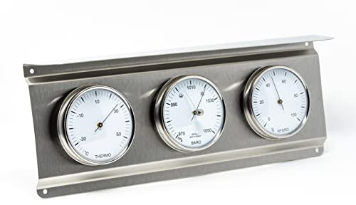 Fischer 827-01- Außenwetterwarte - Edelstahl-Wetterstation mit Thermometer, Barometer und Hygrometer Made in Germany