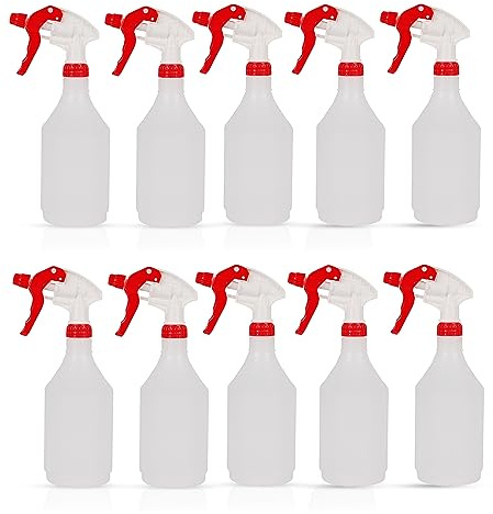 DCS Pack of 10 Plastic Water Spray Bottles for Cleaning 750ml – Hand Trigger Empty Spray Bottles for Gardening and Home Cleaning – Heavy duty Industrial Refillable Mist Spray Bottle (Red)