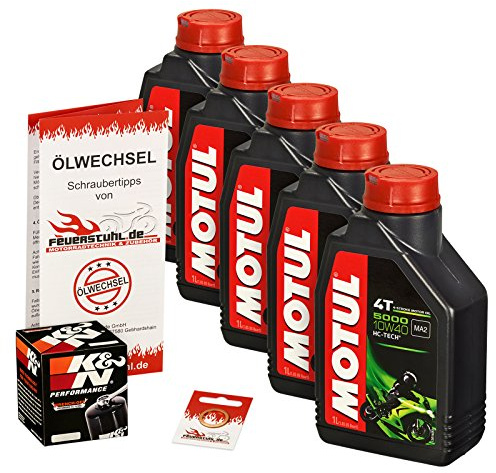 Motul 10W-40 Öl + K&N Ölfilter für Kawasaki ZZR 1400 /PS/SE, ZXT40A ZXT40C ZXT40E - Ölwechselset inkl. Motoröl, Filter, Dichtring | Ölwechsel Set mit Motul 5000 10W-40 Motoröl, K&N Ölfilter und Dichtring(en)