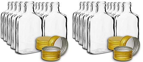 DIAH DO IT AT HOME 24 Pack 100ml Glass Hip Flask Bottles with Gold Screw Caps - Empty Miniature Spirit Bottles for DIY Wedding Favors, Homemade Liqueur Gifts, Sloe Gin & Vodka Samples (Set of 24)