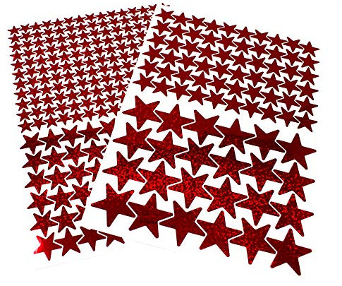309 Sterne Aufkleber Set Sticker Deko Folie selbstklebend Glitter Hologramm Oilslick Bastelmaterial zum Basteln (Flakes Rot K016)