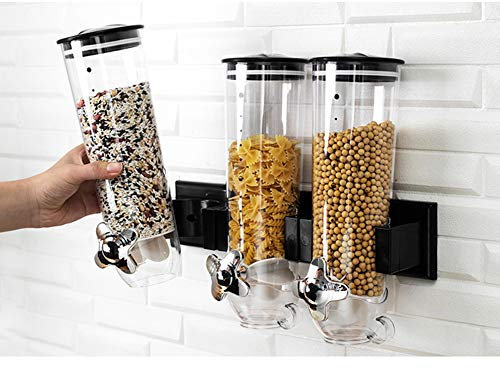 FSYH Seca Triturador - Cereal De Montaje En Pared Triple Dispensador Plástico del Envase De Harina De Avena/Caramelo/Granola/Frutos Secos/Frijoles/Pasas