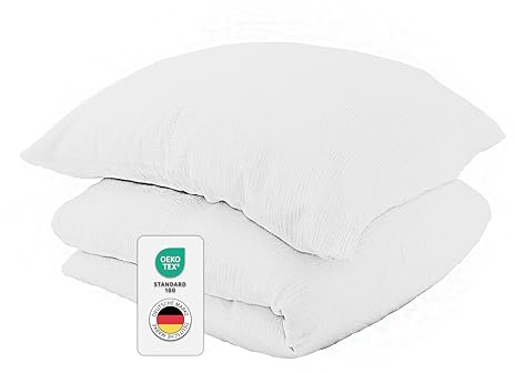 jilda-tex Bio-Bettwäsche Musselin Medina 100% Bio-Baumwolle Knitterlook Bügelfrei Uni Made in Green (Weiß, 200x200 + 2X 80x80 cm)