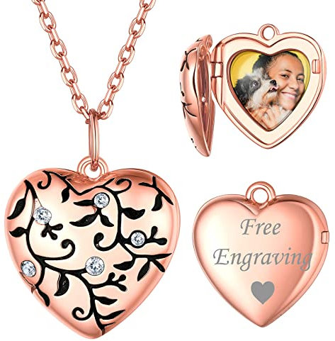 ChicSilver Rosegold Herz Medaillon Anhänger für Damen Mädchen Personalisierter Fotoanhänger mit Bild Text Gravur für Weihnachten Valentinstag