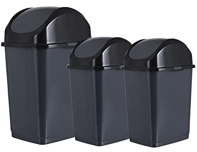Superio Mülleimer mit Schwingdeckel, Set mit 3 Abfalleimern für Zuhause, Küche, Büro, Schlafzimmer, Badezimmer, ideal für große oder kleine Räume, weiß (grau - 10 qt + 2 5 qt)