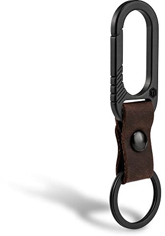 KeyUnity KM02 Clip de cinturón de titanio Mosquetón Llavero de cuero con llavero de acero inoxidable extraíble (Negro)
