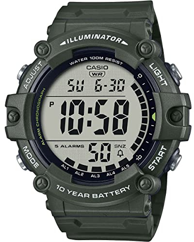 Casio Reloj de pulsera digital estándar, serie AE-1500, Chippukashi para hombre, Correa larga verde Ae-1500whx-3av, Militar