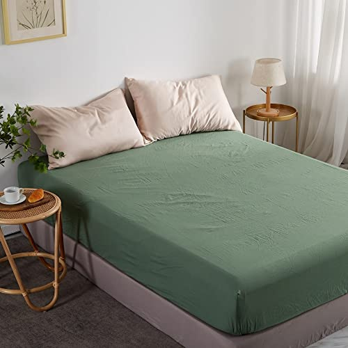 Lanqinglv Salbei Grün Spannbettlaken Bettlaken 90x200 cm bis 25-30 cm Steghöhe Boxspringbett Topper 110g/m² Mikrofaser Weiche Jersey Boxspringbett Spannbetttuch Leintuch