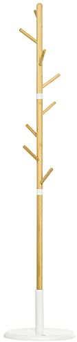 HOMCOM Perchero de Pie de Bambú Perchero de Pasillo Moderno con 8 Ganchos para Ropas Bolsas Perchero de Árbol para Entrada Dormitorio Ø37,8x175,6 cm Natural