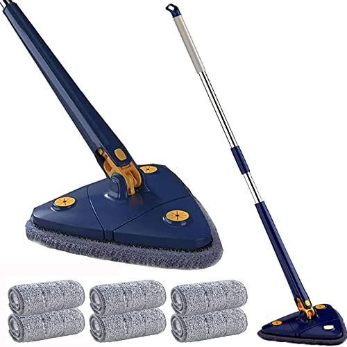 UrCreat Serpillière Balai Lave Sol Réglable Rotative à 360°, Vadrouille de Nettoyage Triangulaire, Balai Rotatif Plafond pour Nettoie Cuisine, Murs, Plafond, Canapé, Coins