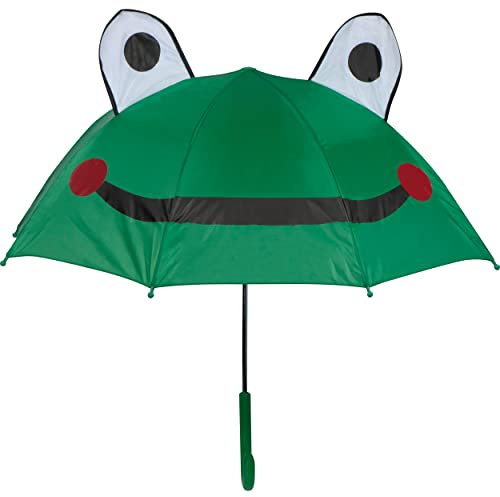 noTrash2003 Kinderregenschirm mit 3D Frosch grün, 3D Pandabär weiss oder 3D Löwe gelb Regenschirm für Mädchen und Jungen, kleiner Stockschirm, 70 cm Durchmesser (Frosch (grün))