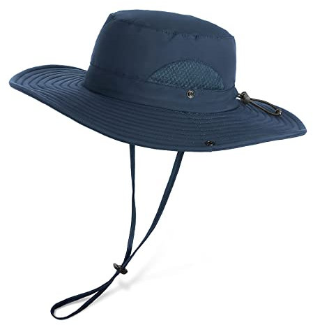 Wmcaps Sonnenhut Herren, Outdoor Safari Hut Damen, Breite Krempe Sommerhut Herren, Faltbar Wanderhut, Boonie Hat Sonnenschutz Hut Buschhut Anglerhut Gartenhut（Marineblau）