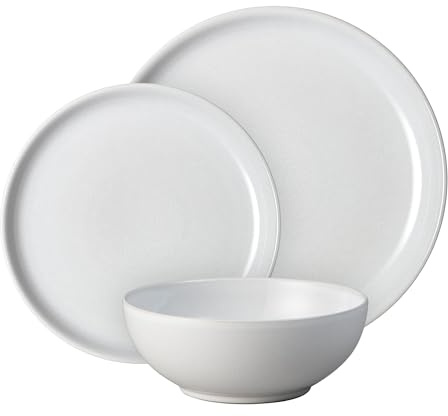 Denby - Elements Stone White Dinner Set For 4-12 Piece Ceramic Tableware Set - Dishwasher Microwave Safe Crockery Set - 4 x Dinner Plates, 4 x Medium Plates, 4 x Cereal Bowls