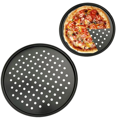 Tissting Pizzablech Gelocht 32cm Pizzabackbleche Rund Perforierte Pizzaform | Karbonstahl Antihaftbeschichtet Leicht Entformbare Pizza Backblech Kuchenblech für Pizza Pie Flammkuchen