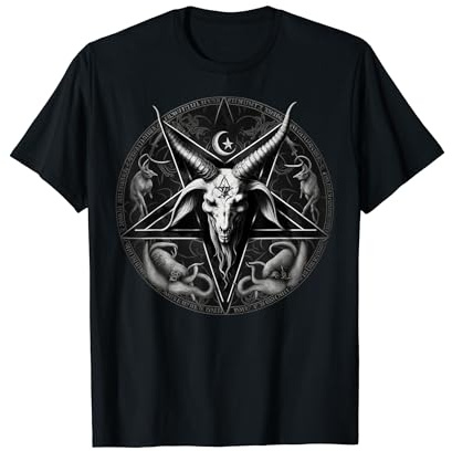 Satánico 666 Diablo Oculto en blanco y negro Pentagrama Cabra Camiseta