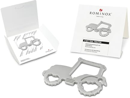 Geschenkartikel: ROMINOX Key Tool // Traktor, 18 Funktionen, Keytool Schlüsselanhänger, Flaschenöffner, Edelstahl Multitool, Multifunktionswerkzeug, Kleinigkeit für Adventskalender
