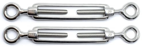 M4 x 58mm Eye & Eye Turnbuckles Wire Tensioner Strainer Closed Hook Threaded Hook A4 Marine Grade Stainless Steel (Pack of 2) - X05A 4x58_2