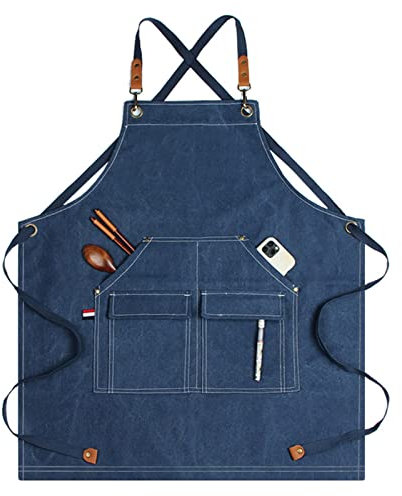 Arbeitsschürze mit Taschen, Arbeitsschürze, Premium-Hochleistungs-Werkzeugschürze aus gewachstem Segeltuch mit Werkzeugtaschen, wasserdicht (Farbe: Grau, Größe: X-Large) ( Color : Blue , Size : X-Larg