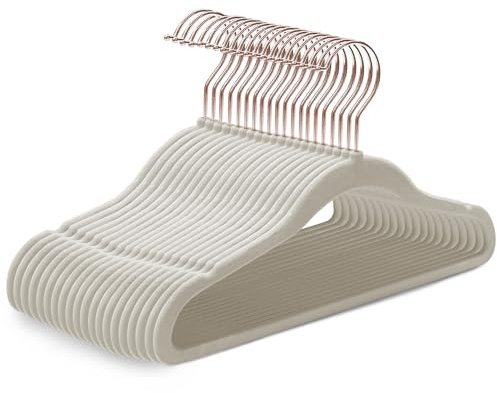 Kidoola 20 Velvet Baby Hangers, Nursery Coat Clothing Hangers for Babies, Infant, Toddlers and Kids, Unisex for Boys or Girls up to 24 Months (Ivory/Rose Gold)