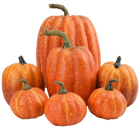 7 Pezzi Di Zucche Artificiali,Set Di Decorazioni Autunnali,Zucche Artificiali Di Varie Dimensioni,Decorazioni Di Halloween,Tavola Autunnale Per La Casa, Giorno Del Ringraziamento,Festa Di Halloween