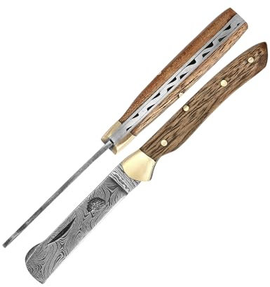 laguiole artisan Élégance Damas - Greffeur Elégance 8 Cm Fermé - Manche Bois Marron, Petite Lame De Sécurité Pliante 3710