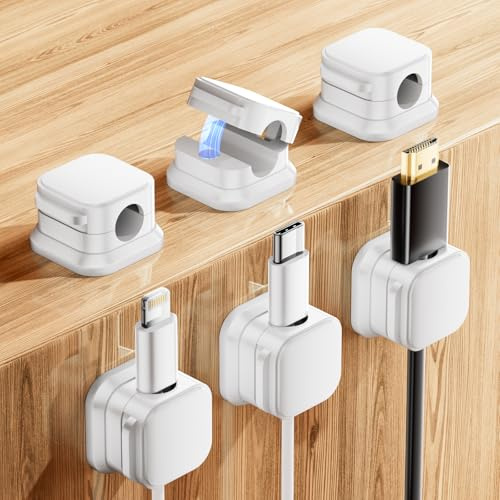 6 Pack Magnetic Cable Clips, Cable Tidy Tools,Magnetic Cord Organizer | Strong Adhesive Desk for Nightstand, for Wall,Office,Car,Desk,Nightstand(White)