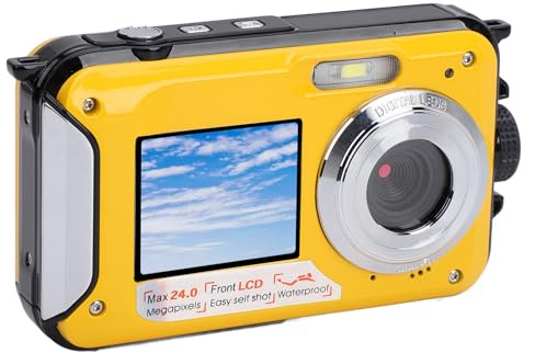 2.7K Underwater Camera, 48MP Water proof Camera with Dual Screens 16X Zoom Autofocus 11FT Water Resistant Compact Digital Camera for Snorkeling Diving (Yellow)