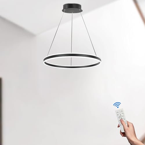 LAMPLAY Lámpara Colgante Moderna LED Redonda, 1 Anillo Negro, Regulable Con Control Remoto 3000K-6000K, Luz De Techo, Altura Ajustable, Vestíbulo, Sala De Estar, Dormitorio, Comedor, Cocina(Ø40cm)